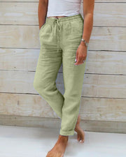 Pants with Elastic Waistband in Cotton and Linen (1+1 FREE)