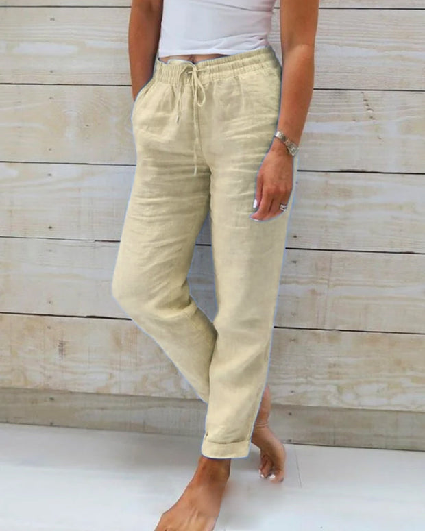 Pants with Elastic Waistband in Cotton and Linen (1+1 FREE)