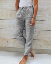 Pants with Elastic Waistband in Cotton and Linen (1+1 FREE)