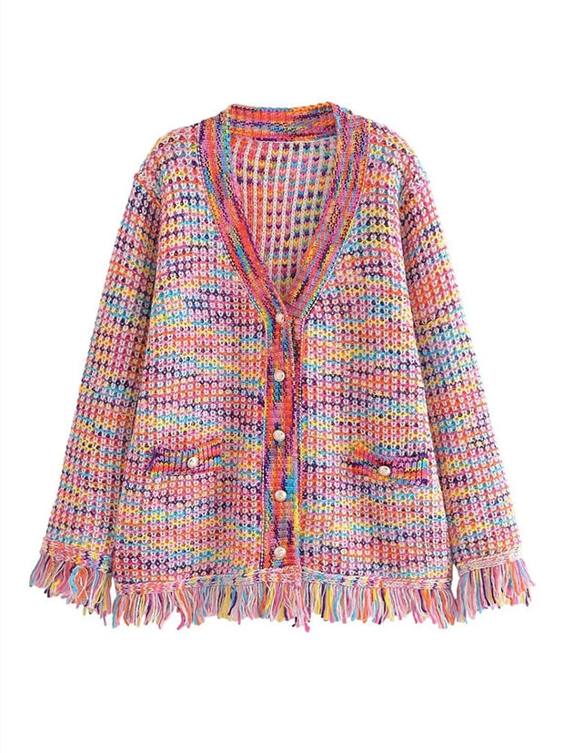 Christina™ - Rainbow Tassel Cardigan