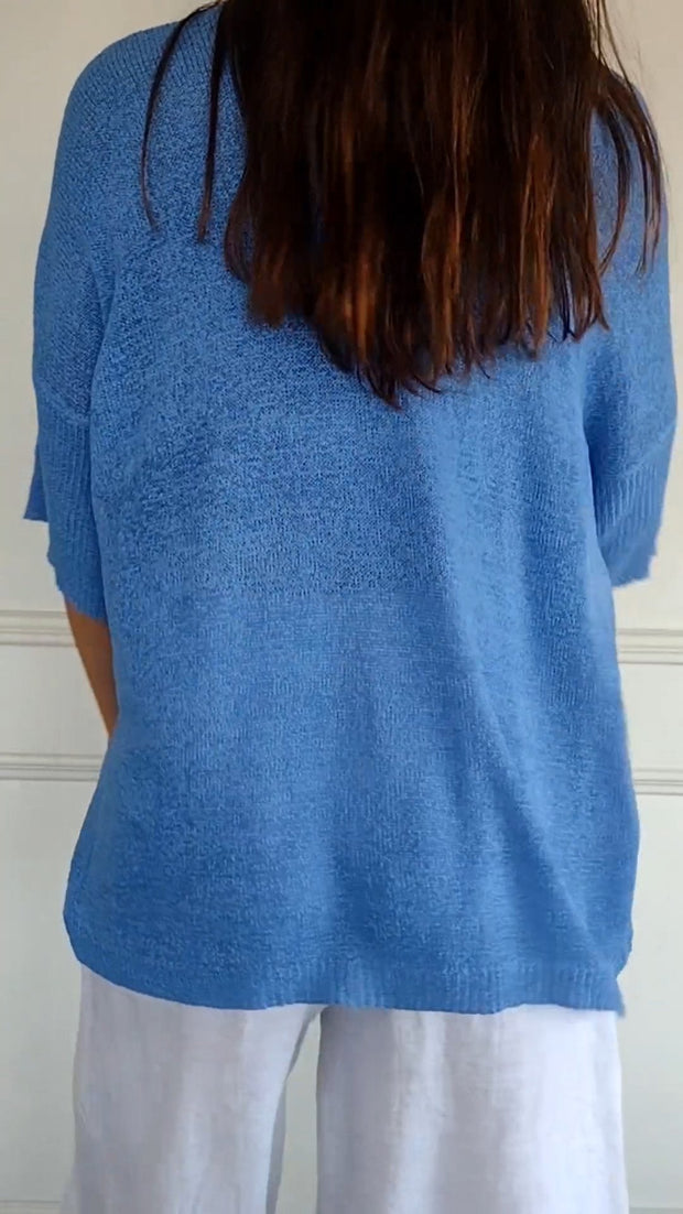 Mia™ Solid colour knit top with v-neckline